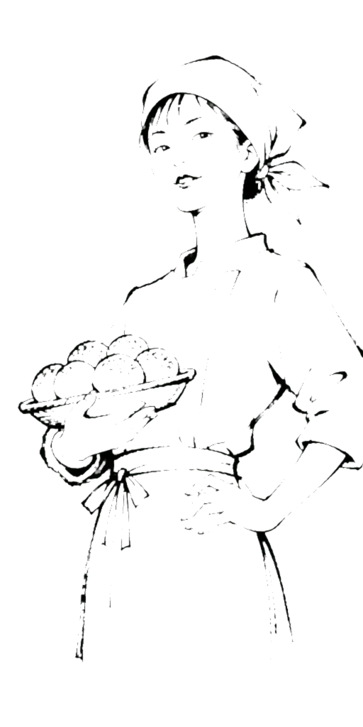 パンを抱える職人の線画